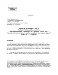 Comments to FAA on pro-consumer reform of allocating flight slots at New York City-area airports