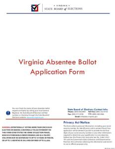 VIRGINIA  STATE BOARD of ELECTIONS Virginia Absentee Ballot Application Form