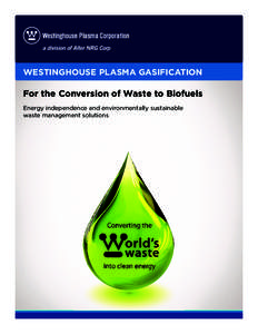 WESTINGHOUSE PLASMA GASIFICATION  For the Conversion of Waste to Biofuels Energy independence and environmentally sustainable waste management solutions
