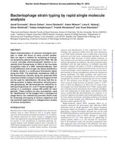 Nucleic Acids Research Advance Access published May 27, 2015 Nucleic Acids Research, doi: nar/gkv563 Bacteriophage strain typing by rapid single molecule analysis