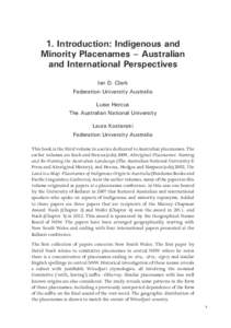 Toponymists / Geography of Oceania / Geographical Names Board of New South Wales / Kaurna people / Indigenous Australians / Kaurna language / Indigenous peoples of Australia / States and territories of Australia / Ian D. Clark