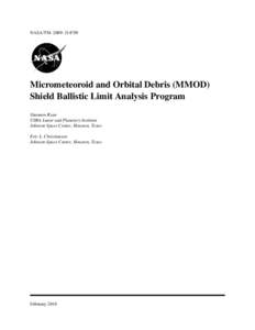 Micrometeoroid and Orbital Debris (MMOD) Shield Ballistic Limit Analysis Program