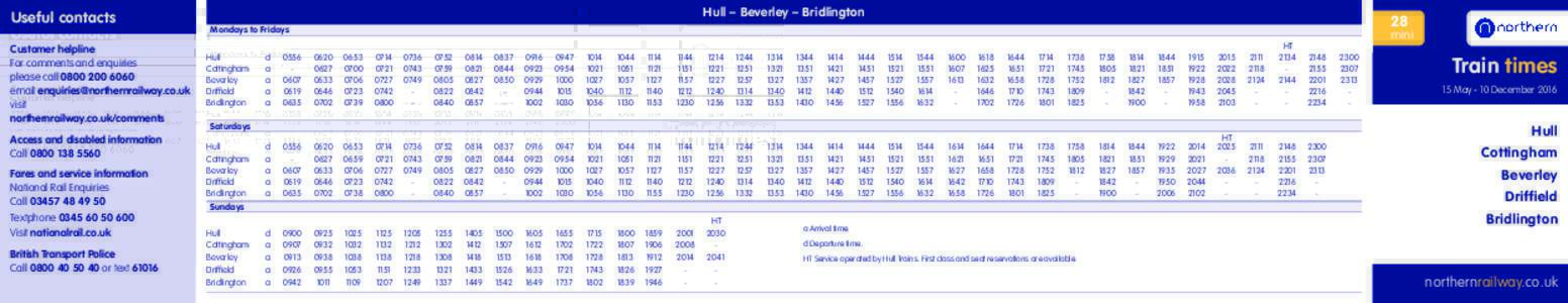 Hull – Beverley – Bridlington  Useful contacts 28