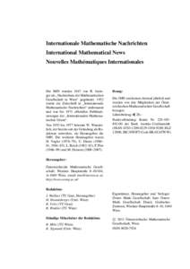 Internationale Mathematische Nachrichten International Mathematical News Nouvelles Math´ematiques Internationales Die IMN wurden 1947 von R. Inzinger als Nachrichten der Mathematischen ”