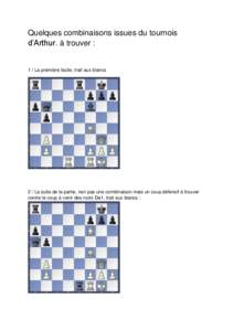Quelques combinaisons issues du tournois d’Arthur. à trouver : 1 / La première facile, trait aux blancs  2 / La suite de la partie, non pas une combinaison mais un coup défensif à trouver