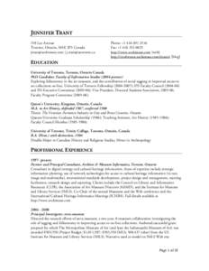 JENNIFER TRANT 158 Lee Avenue Toronto, Ontario, M4E 2P3 Canada [removed] | [removed]  Phone: +[removed]