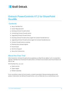 Ontrack PowerControls V7.2 for SharePoint ReadMe Contents n  About the Free Trial