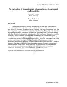 Journal of Academic and Business Ethics  An exploration of the relationship between ethical orientation rientation and goal orientation Rebecca A. Luzadis