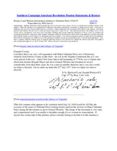 Southern Campaign American Revolution Pension Statements & Rosters Bounty Land Warrant information relating to Valentine Peers VAS155 Transcribed by Will Graves vsl 4 VA[removed]