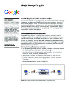 Google Message Encryption  ABOUT GOOGLE APPS Google Apps is a suite of applications that includes Gmail, Google Calendar (shared calendaring), Google Talk