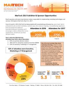 MarTech 2017 Exhibitor & Sponsor Opportunities Reach executive and senior-level decision makers responsible for implementing marketing technologies and services. Participate in MarTech, May 9-11, 2017. Since its launch i