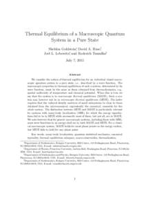 Thermal Equilibrium of a Macroscopic Quantum System in a Pure State Sheldon Goldstein∗, David A. Huse†, Joel L. Lebowitz‡, and Roderich Tumulka§ July 7, 2015