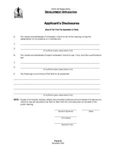 CITY OF SARASOTA  DEVELOPMENT APPLICATION Applicant’s Disclosures [Due At The Time The Application Is Filed]