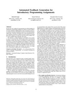 Automated Feedback Generation for Introductory Programming Assignments Rishabh Singh Sumit Gulwani