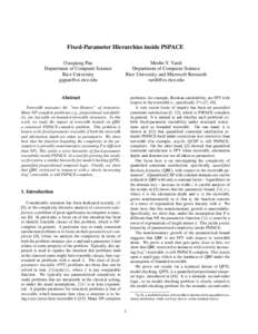 Fixed-Parameter Hierarchies inside PSPACE Guoqiang Pan Department of Computer Science Rice University 