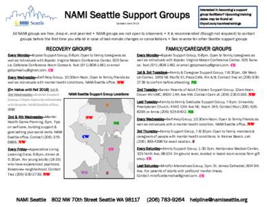 NAMI Seattle Support Groups Updated June 2018 Interested in becoming a support group facilitator? Upcoming training dates may be found at: