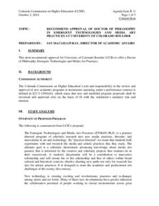 Colorado Commission on Higher Education (CCHE) October 2, 2014 Agenda Item II. G Page 1 of 5 Consent Item