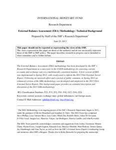 2013 External Balance Assessment (EBA) Methodology: Technical Background; August 09, 2013
