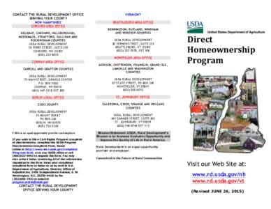 CONTACT THE RURAL DEVELOPMENT OFFICE SERVING YOUR COUNTY NEW HAMPSHIRE VERMONT BRATTLEBORO AREA OFFICE