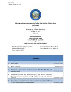 Page 1 of 3 Tuesday, October 23, 2012 Western Interstate Commission for Higher Education (WICHE) Notice of Public Meeting