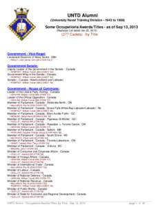 UNTD Alumni (University Naval Training Division[removed]to[removed]Some Occupations/Awards/Titles - as of Sep 13, 2013 (Replaces List dated Jan 22, 2013)