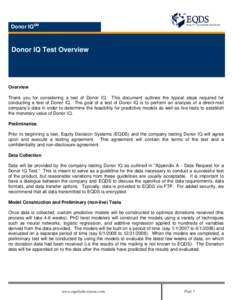 Donor IQSM  Donor IQ Test Overview Overview Thank you for considering a test of Donor IQ. This document outlines the typical steps required for