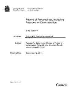Record of Proceedings, Including Reasons for Decision
