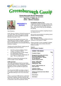 Greensborough Branch Newsletter Branch NoIncorporation No. A0044936A  MarchEdition No. 3
