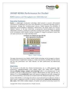 iWARP RDMA Performance for Docker RDMA Latency and Throughput over 10Gb Ethernet Executive Summary Docker is a lightweight virtualization technology, which presents a secured, self-contained environment for applications 