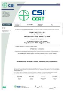 Certificato n°: Certificate n.: SGA0453  Settore EA: