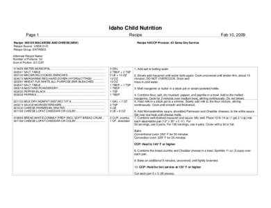 Idaho Child Nutrition Page 1 Recipe  Recipe: [removed]MACARONI AND CHEESE(NEW)