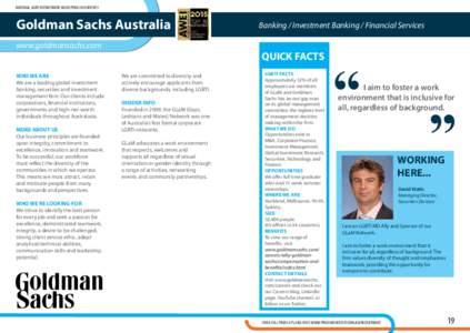 NATIONAL LGBTI RECRUITMENT GUIDE PRIDE IN DIVERSITY  Goldman Sachs Australia www.goldmansachs.com  WHO WE ARE