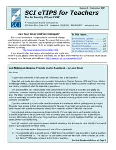 Number 5  September 2007 SCI eTIPS for Teachers Tips for Teaching IPS and FM&E