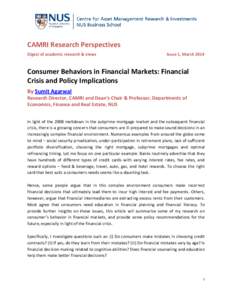 CAMRI Research Perspectives Digest of academic research & views Issue 1, March[removed]Consumer Behaviors in Financial Markets: Financial