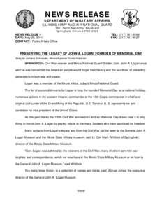 NEWS RELEASE  DEPARTMENT OF MILITARY AFFAIRS ILLINOIS ARMY AND AIR NATIONAL GUARD 1301 North MacArthur Boulevard Springfield, Illinois[removed]