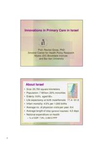 Innovations in Primary Care in Israel  Prof. Revital Gross, PhD Smokler Center for Health Policy Research Myers-JDC-Brookdale Institute and Bar-Ilan University