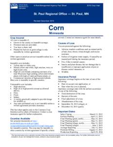 St. Paul, Minnesota Regional Office 2015 Crop Year Minnesota Corn