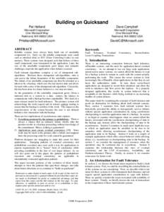Information / Replication / Application checkpointing / Fault-tolerant system / Fault-tolerant design / Backup / Idempotence / Algorithms for Recovery and Isolation Exploiting Semantics / Parallel computing / Computing / Fault-tolerant computer systems / Data management