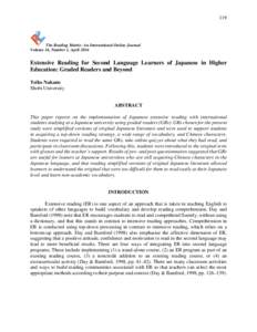 119  The Reading Matrix: An International Online Journal Volume 16, Number 1, AprilExtensive Reading for Second Language Learners of Japanese in Higher