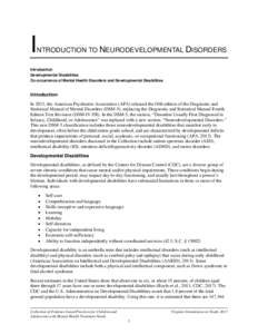 I  NTRODUCTION TO NEURODEVELOPMENTAL DISORDERS Introduction Developmental Disabilities