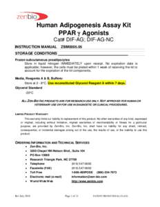 Human Adipogenesis Assay Kit PPAR  Agonists Cat# DIF-AG; DIF-AG-NC INSTRUCTION MANUAL  ZBM0005.05