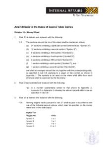 Amendment to the Rules of Casino Table Games – Division 17 Three Card Poker