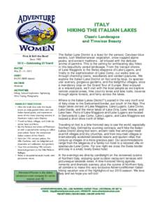 ITALY HIKING THE ITALIAN LAKES Classic Landscapes and Timeless Beauty  First & Still the Best!