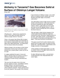 Alchemy in Tanzania? Gas Becomes Solid at Surface of Oldoinyo Lengai Volcano