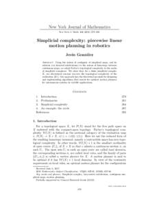 New York Journal of Mathematics New York J. Math–292. Simplicial complexity: piecewise linear motion planning in robotics Jes´
