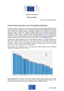 EUROPEAN COMMISSION  PRESS RELEASE Brussels, 13 September[removed]Commission launches new innovation indicator