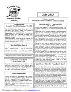 July 2003 Website: cvars.org Edited by Bob Willey, KD7OWN  Official Record Executive Board Meeting, June11, 2003 th