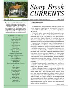 Stony Brook  CURRENTS Vol. VII, No. 2  A Newsletter of the Suffield Historical Society