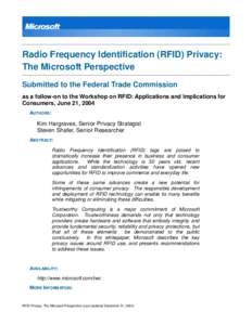 Radio Frequency Identification (RFID) Privacy: The Microsoft Perspective