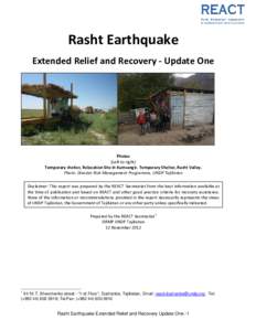 Rasht Earthquake    Extended Relief and Recovery ‐ Update One   